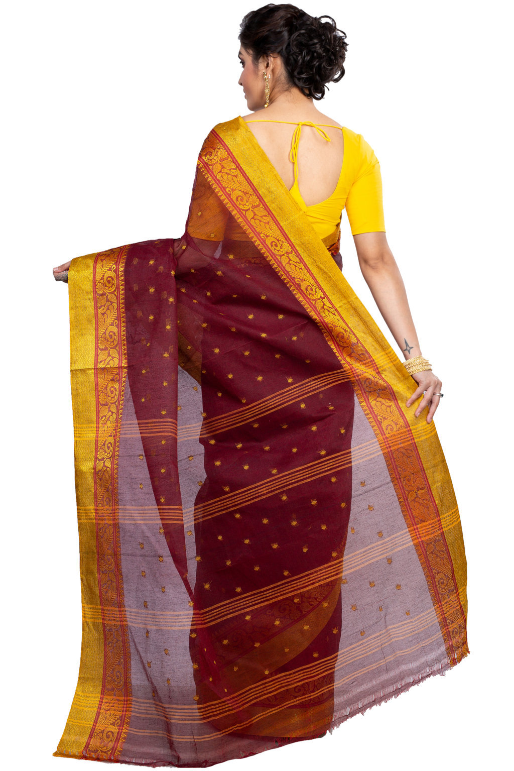 Brown Pure Cotton Sorbori Tant Saree (856)